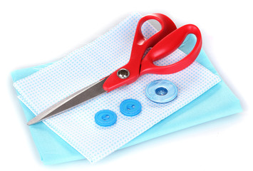 Sewing accessories and fabric isolated on white