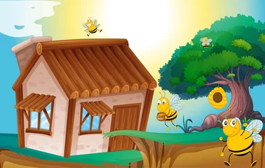 Gordijnen honingbij en huis © GraphicsRF