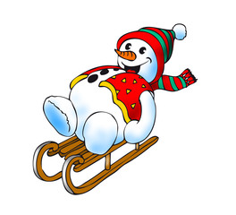 Schneemann rodelt