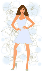 Attractive brunette posing in sexy  short dress