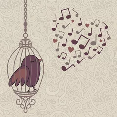 Stickers pour porte Oiseaux en cages oiseau-chantant-dans-la-cage