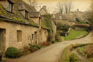 Fototapeta na wymiar Bibury. Anglia, Wielka Brytania. Zdjęcia w stylu retro. Tekstury papieru.