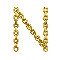 Obraz premium 3d Gold Chain Alphabet Font - N