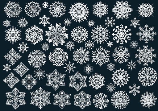 white snowflakes collection on dark background