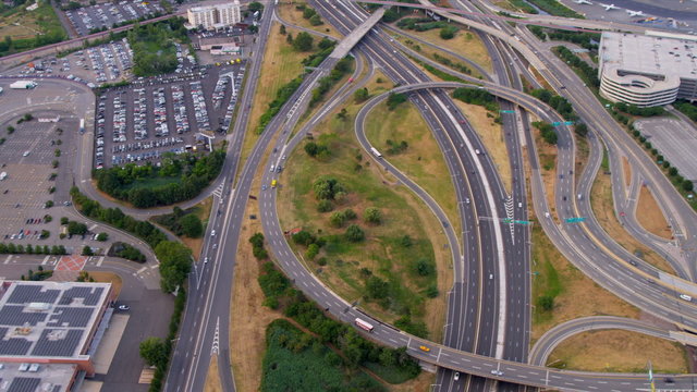 Aerial view of freeway road system, USA