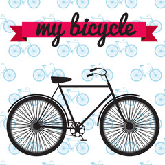 Black vector bicycle on seamless pattern