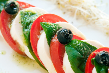 Detail of mozzarella and tomato salad.