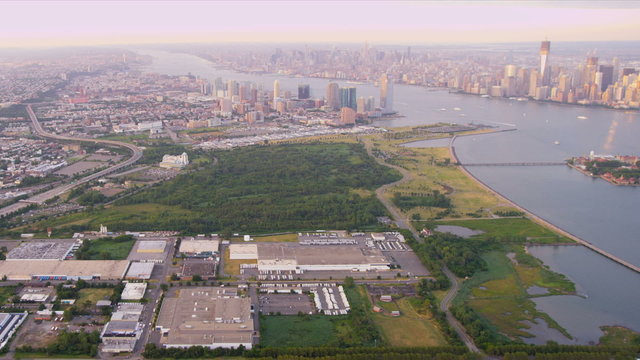 Aerial view New Jersey Hudson river, Manhattan, New York, USA