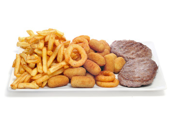 tray with fried and fattening food