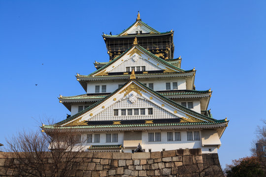 Fototapeta Osaka Castle and blue sky in Osaka, Japan