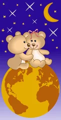 Selbstklebende Fototapete Bären Verliebte Teddybären unter dem Universum
