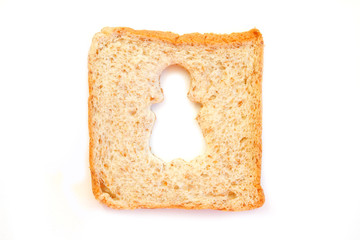 Wheat Bread Slice with girl Isolated on White