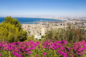 View from Mount Carmel to port and Haifa in Israel