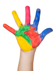 painted colorful hand. isolated