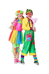 Fototapeta na wymiar dwa klauny z balonem w ręku