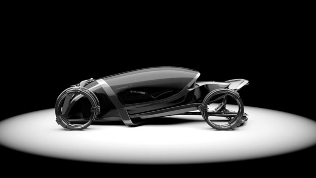 Futuristic concept car turntable LOOP + ALPHA chrome