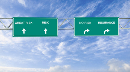 Road sign to risk and insurance