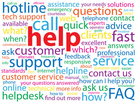 "HELP" Tag Cloud (support customer service hotline information)