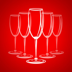 Five wine glasses red background