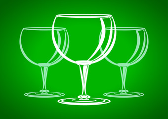 Three glasses green background