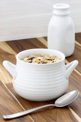 Delicious and healthy muesli with fresh milk
