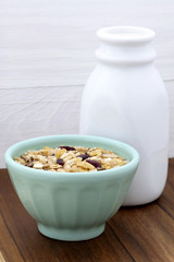 Delicious and healthy muesli with fresh milk