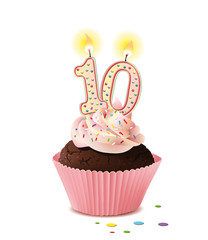 Cupcake mit Kerze und die Zahl 10