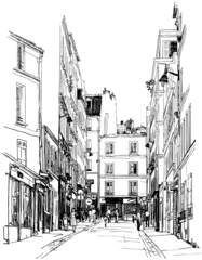 Foto op Plexiglas straat in de buurt van Montmartre in Parijs © Isaxar