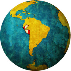 peru flag on globe map - obrazy, fototapety, plakaty