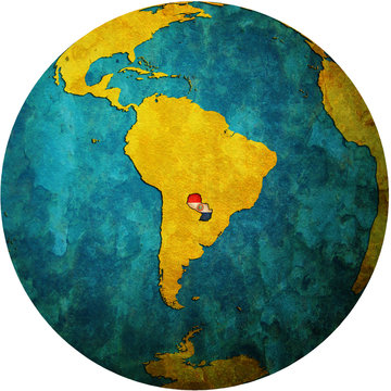 paraguay flag on globe map