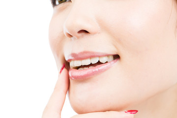 Obraz premium Beautiful young woman on white background. Portrait of asian.