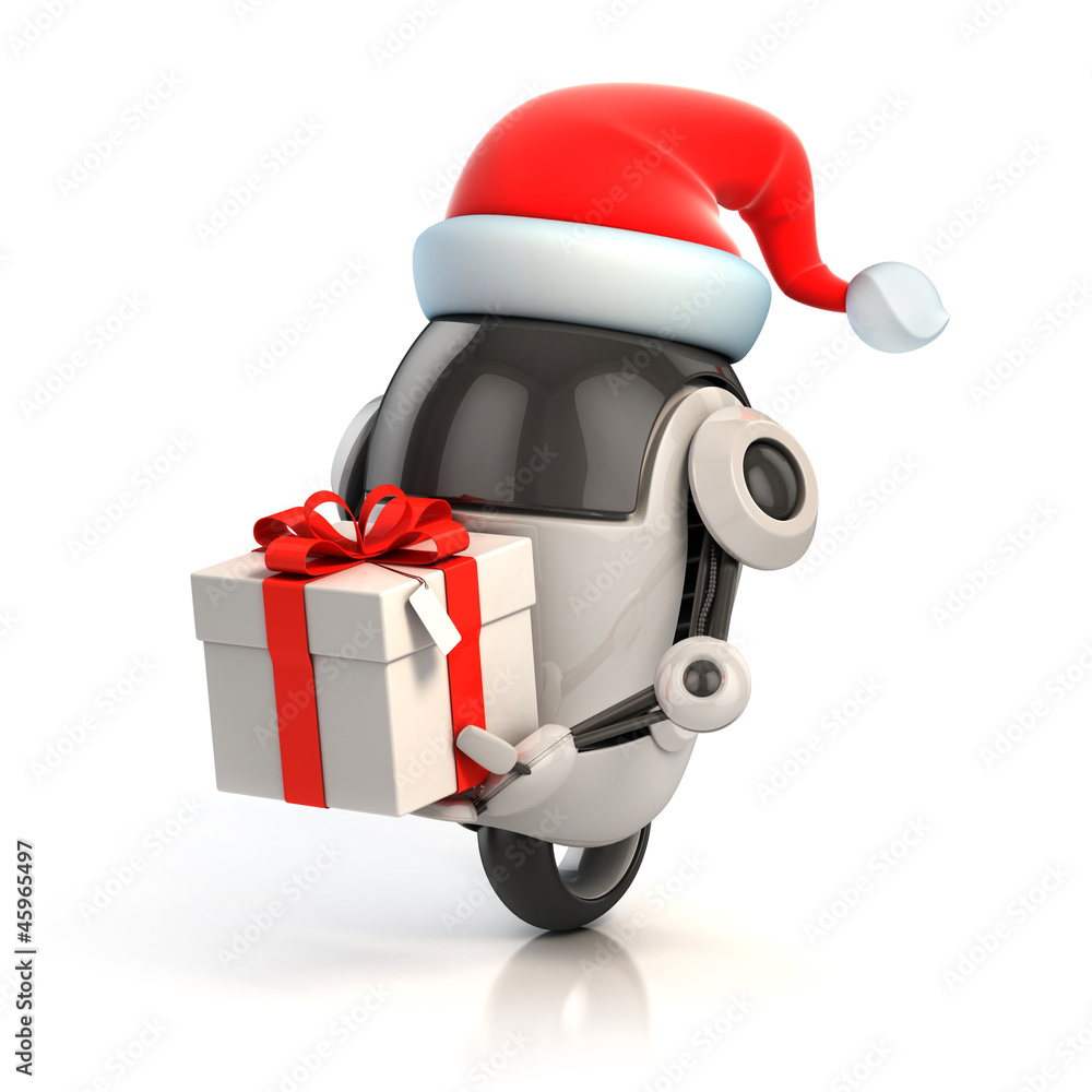 Poster robot santa claus with gift box
