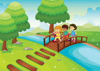 kids crossing bridge