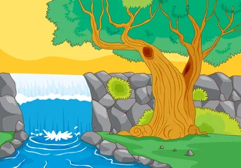 Gordijnen waterval in de natuur © GraphicsRF