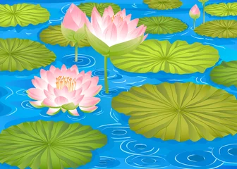 Papier Peint photo Lavable Rivière, lac fleurs de lotus dans l& 39 étang