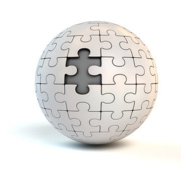 spherical jigsaw with one piece missing