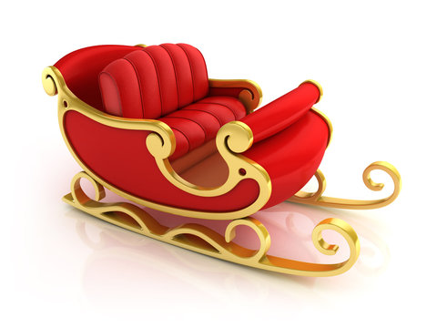 Christmas Santa Sleigh - Red And Golden Sledge Isolated