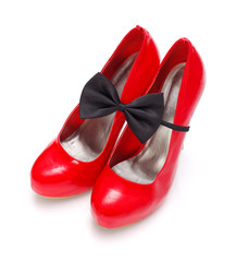 Red woman shoes with bow tie