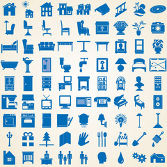 Household icons, set of various interior furniture silhouettes