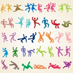 People dance icons, set of various dancing silhouettes icons