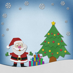 Santa claus  recycled paper craft on paper background.