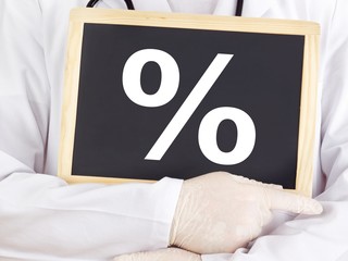 Doctor shows information on blackboard: percent