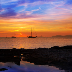 colorful sunset of Ibiza view from formentera