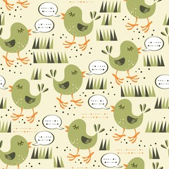 rozmowy zielonych ptaszków na jasnym tle