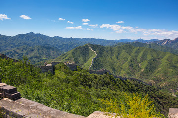 Wide long panoramic view of China's Great Wall at Haunghuacheng
