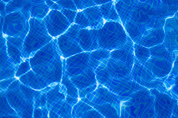 Fototapeta na wymiar Niebieski basen tiels z marszczyć refleksji wody
