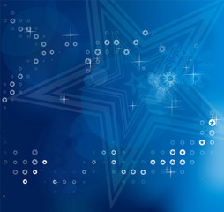 Blue blurry abstract Christmas background with white stars