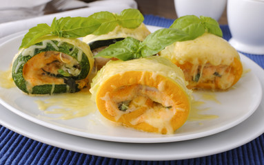 Zucchini rolls stuffed with cheese