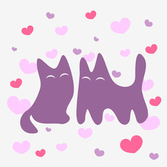 Two cats in love romantic card