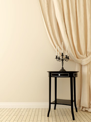 classic table and beige curtains